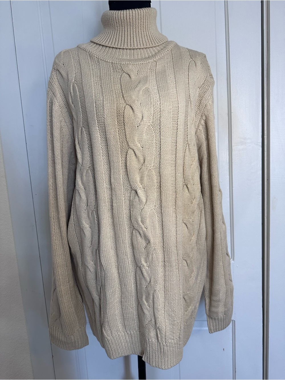 PJ Paul Jones Beige Cable-Knit Turtleneck Pullover Sweater Long Sleeve L